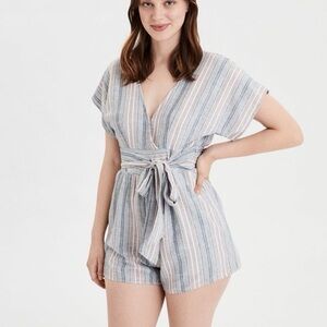 American Eagle Striped Romper with Belt and Pockets
